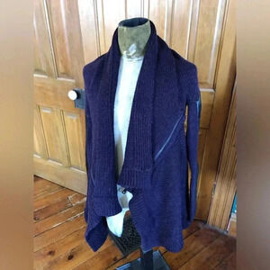 Purple Knit Cardigan with Statement  Sleeves
